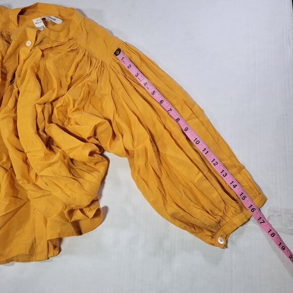 Madewell Women Yellow Shirred Button-Down Cotton Linen Blend Top Size S - Picture 6 of 7